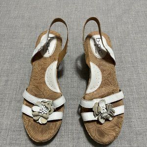 BOC Born Concept White Leather Wedge Sandals  Women's 7M  Strappy Sling back
